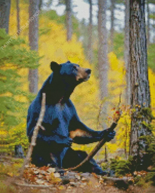 American Black Bear Sitting Next To A Tree Diamond Painting