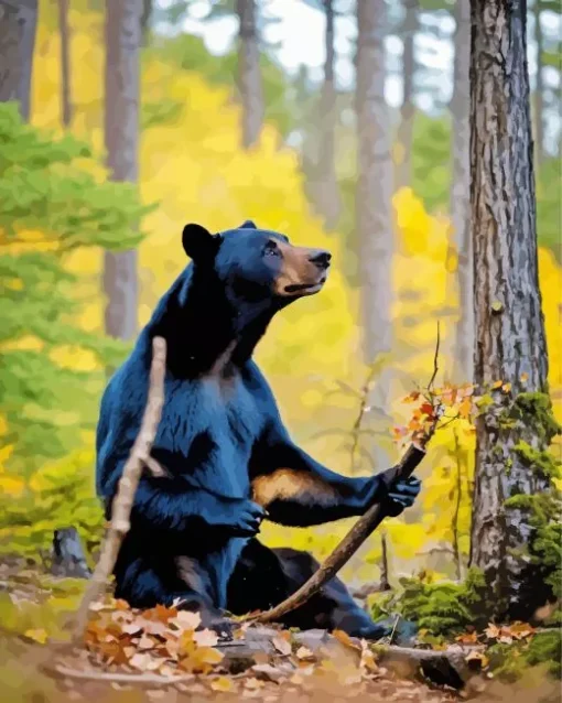 American Black Bear Sitting Next To A Tree Diamond Painting