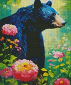 American Black Bear With Flowers Diamond Painting