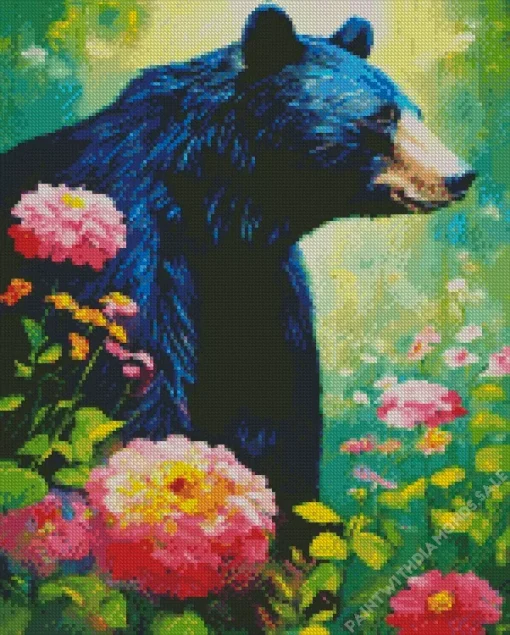 American Black Bear With Flowers Diamond Painting