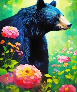 American Black Bear With Flowers Diamond Painting