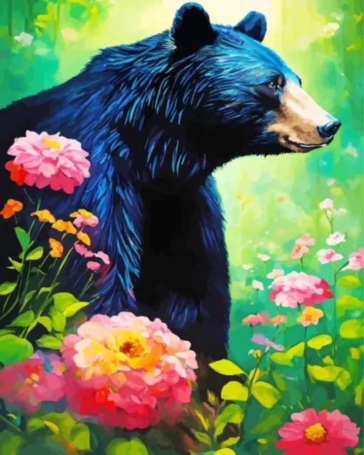 American Black Bear With Flowers Diamond Painting