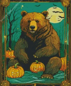 American Black Bear With Pumpkins Diamond Painting