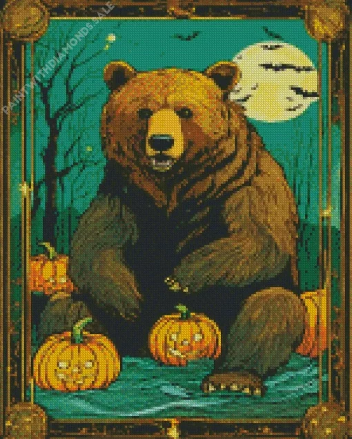 American Black Bear With Pumpkins Diamond Painting