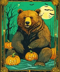 American Black Bear With Pumpkins Diamond Painting