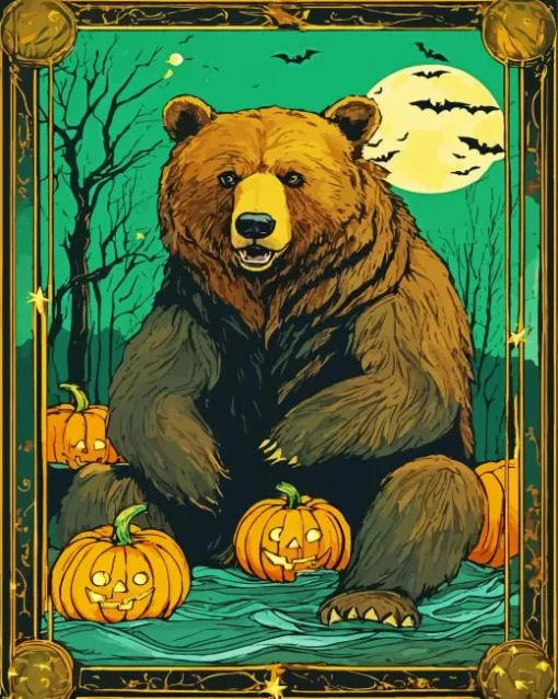 American Black Bear With Pumpkins Diamond Painting