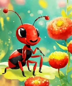 Ant With Red Flowers Diamond Painting