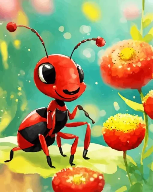 Ant With Red Flowers Diamond Painting