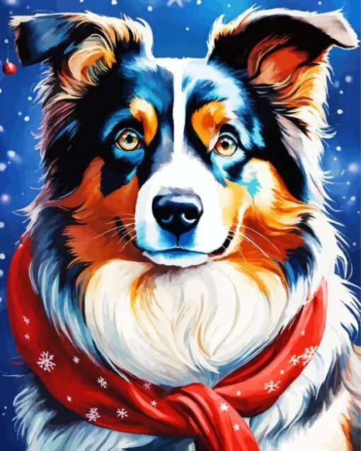 Australian Shepherd In A Red Scarf Diamond Painting