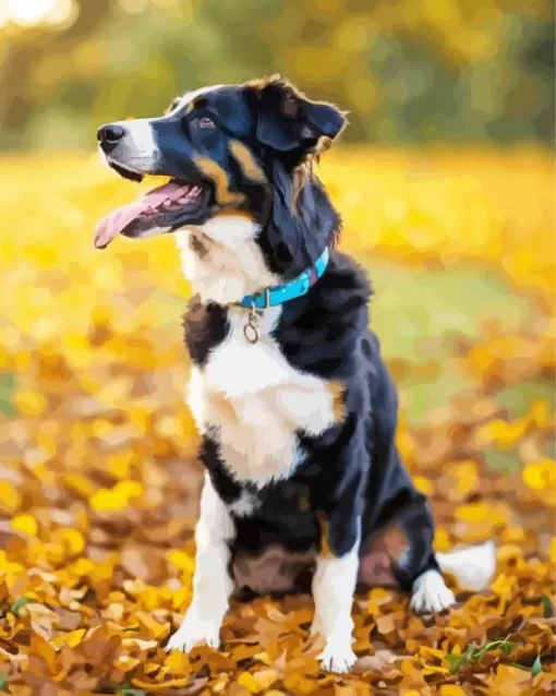 Australian Shepherd In Autumn Leaves Diamond Painting