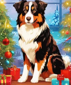 Australian Shepherd With Christmas Gifts Diamond Painting