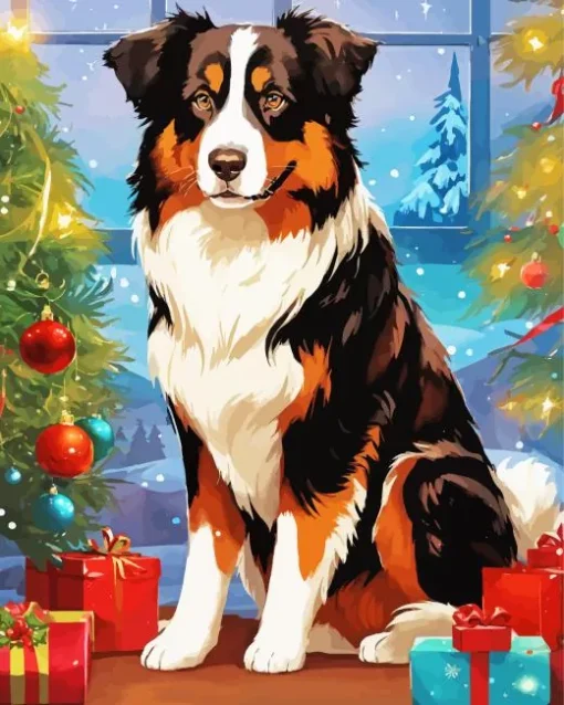 Australian Shepherd With Christmas Gifts Diamond Painting