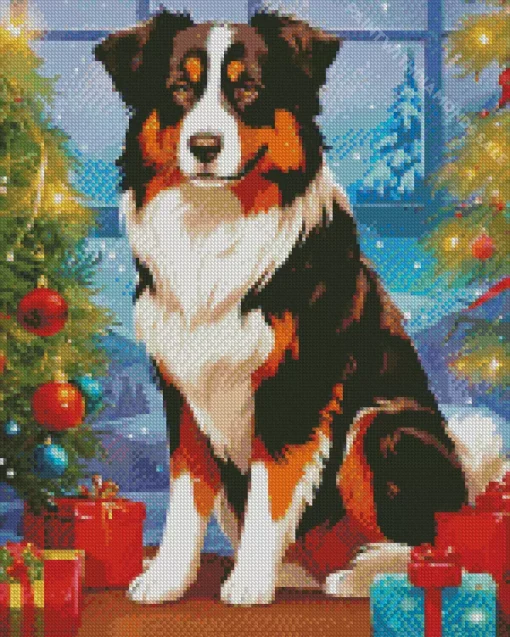 Australian Shepherd With Christmas Gifts Diamond Painting