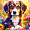 Australian Shepherd With Flowers Diamond Painting