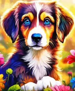 Australian Shepherd With Flowers Diamond Painting