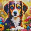 Australian Shepherd With Flowers Diamond Painting