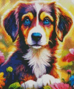 Australian Shepherd With Flowers Diamond Painting