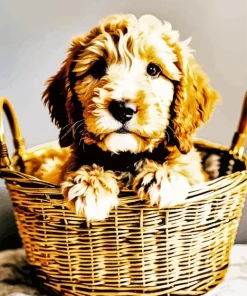 Bernedoodle In A Basket Diamond Painting