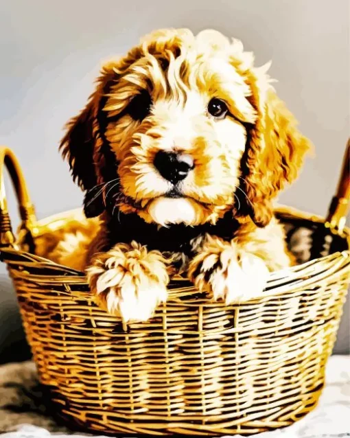 Bernedoodle In A Basket Diamond Painting