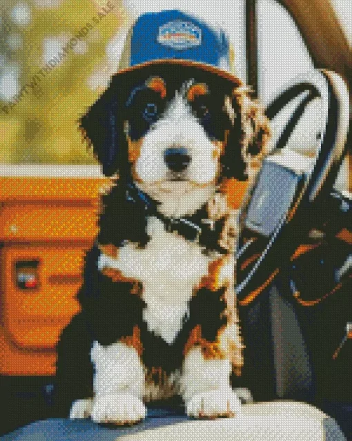 Bernedoodle In A Car Diamond Painting