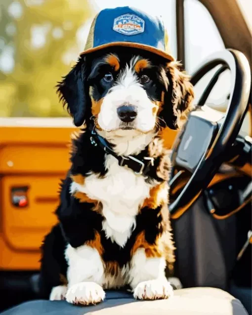 Bernedoodle In A Car Diamond Painting