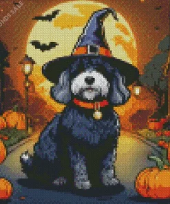 Bernedoodle With Witch Hat Diamond Painting