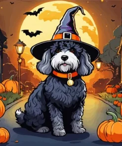 Bernedoodle With Witch Hat Diamond Painting