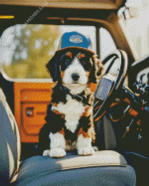 Bernese Mountain Dog In A Car Diamond Painting