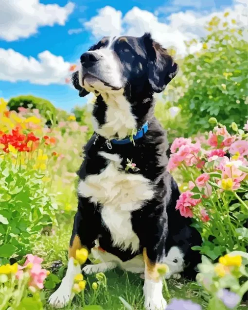 Bernese Mountain Dog In A Garden Diamond Painting