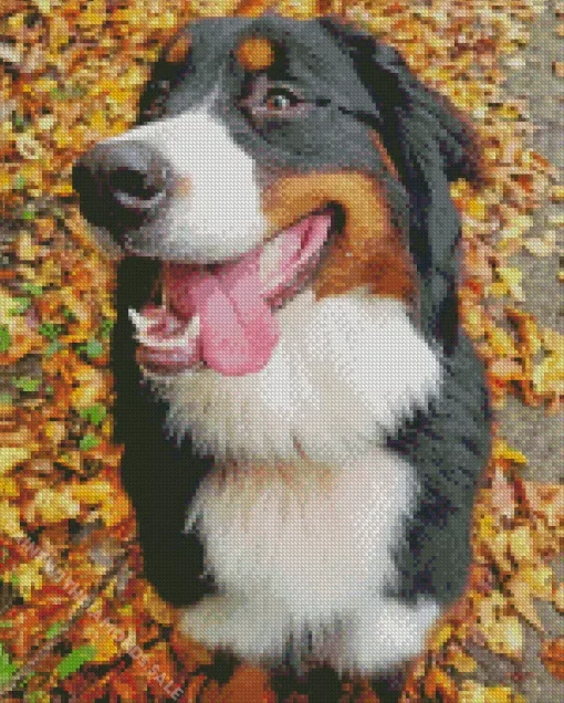 Bernese Mountain Dog With Autmn Leaves Diamond Painting