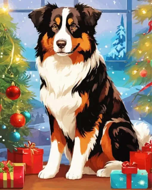 Bernese Mountain Dog With Christmas Gifts Diamond Painting