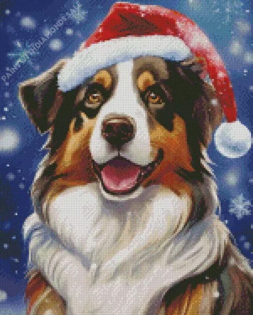 Bernese Mountain Dog With Santa Hat Diamond Painting