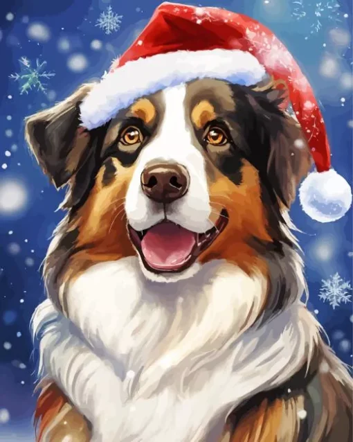 Bernese Mountain Dog With Santa Hat Diamond Painting