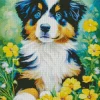 Bernese Mountain Puppy With Yellow Flowers Diamond Painting