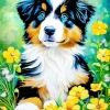 Bernese Mountain Puppy With Yellow Flowers Diamond Painting