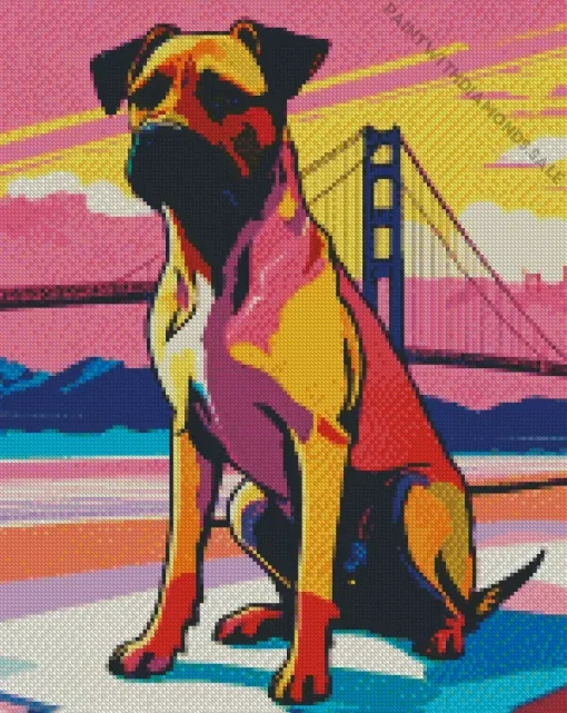 Boxer Dog In Front Of The Glden Gate Bridge Diamond Painting