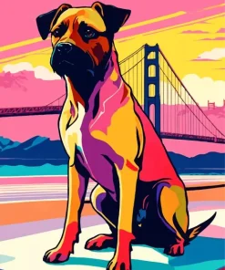 Boxer Dog In Front Of The Glden Gate Bridge Diamond Painting