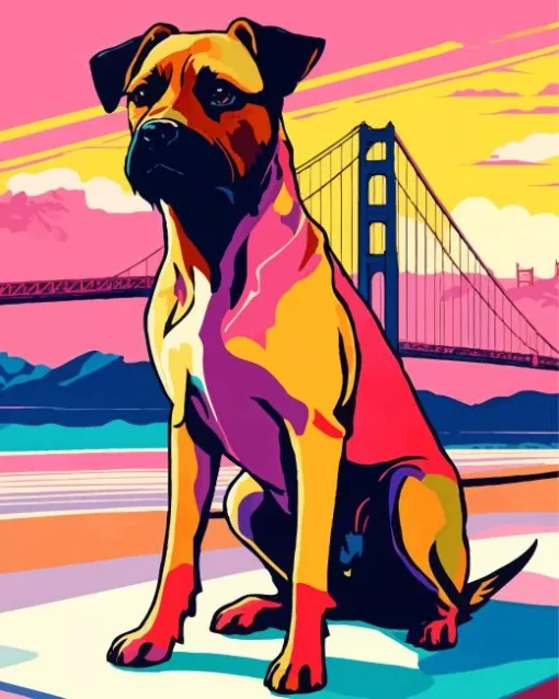 Boxer Dog In Front Of The Glden Gate Bridge Diamond Painting