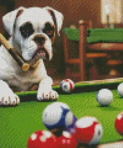 Boxer Dog Playing Pool Diamond Painting