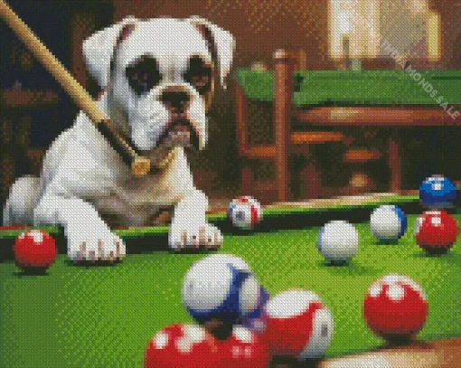 Boxer Dog Playing Pool Diamond Painting