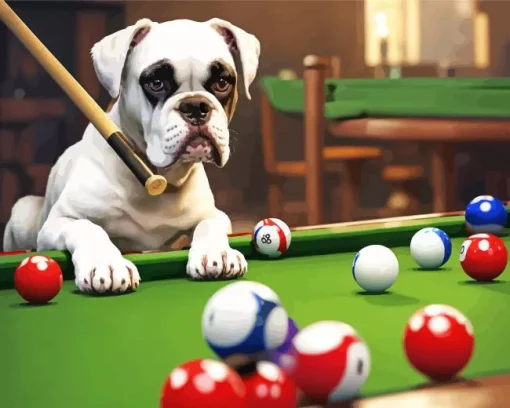 Boxer Dog Playing Pool Diamond Painting