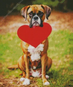 Boxer Dog With Red Heart Diamond Painting