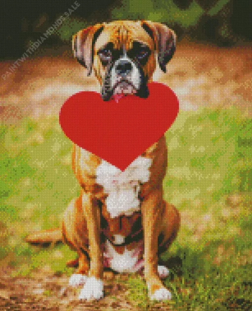 Boxer Dog With Red Heart Diamond Painting