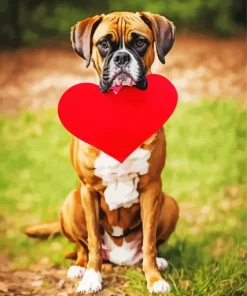 Boxer Dog With Red Heart Diamond Painting