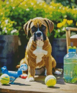 Boxer Dog With Tennis Balls Diamond Painting