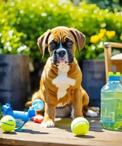 Boxer Dog With Tennis Balls Diamond Painting