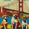 Boxer Dogs In Golden Gate Bridge Diamond Painting