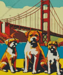 Boxer Dogs In Golden Gate Bridge Diamond Painting