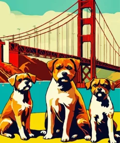 Boxer Dogs In Golden Gate Bridge Diamond Painting