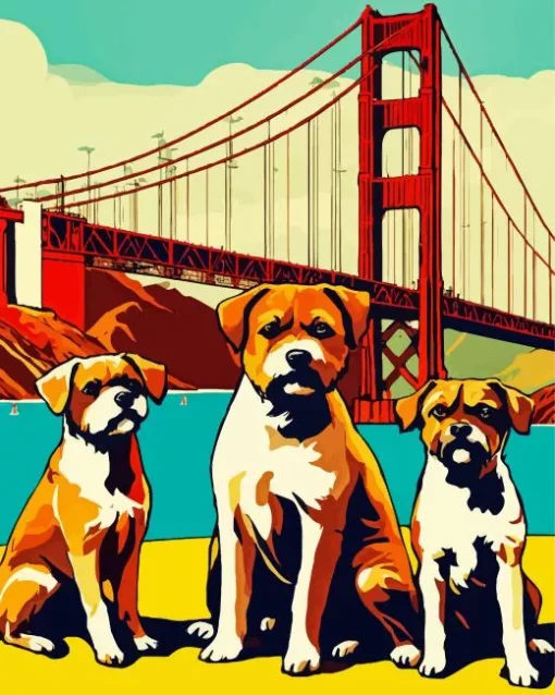 Boxer Dogs In Golden Gate Bridge Diamond Painting